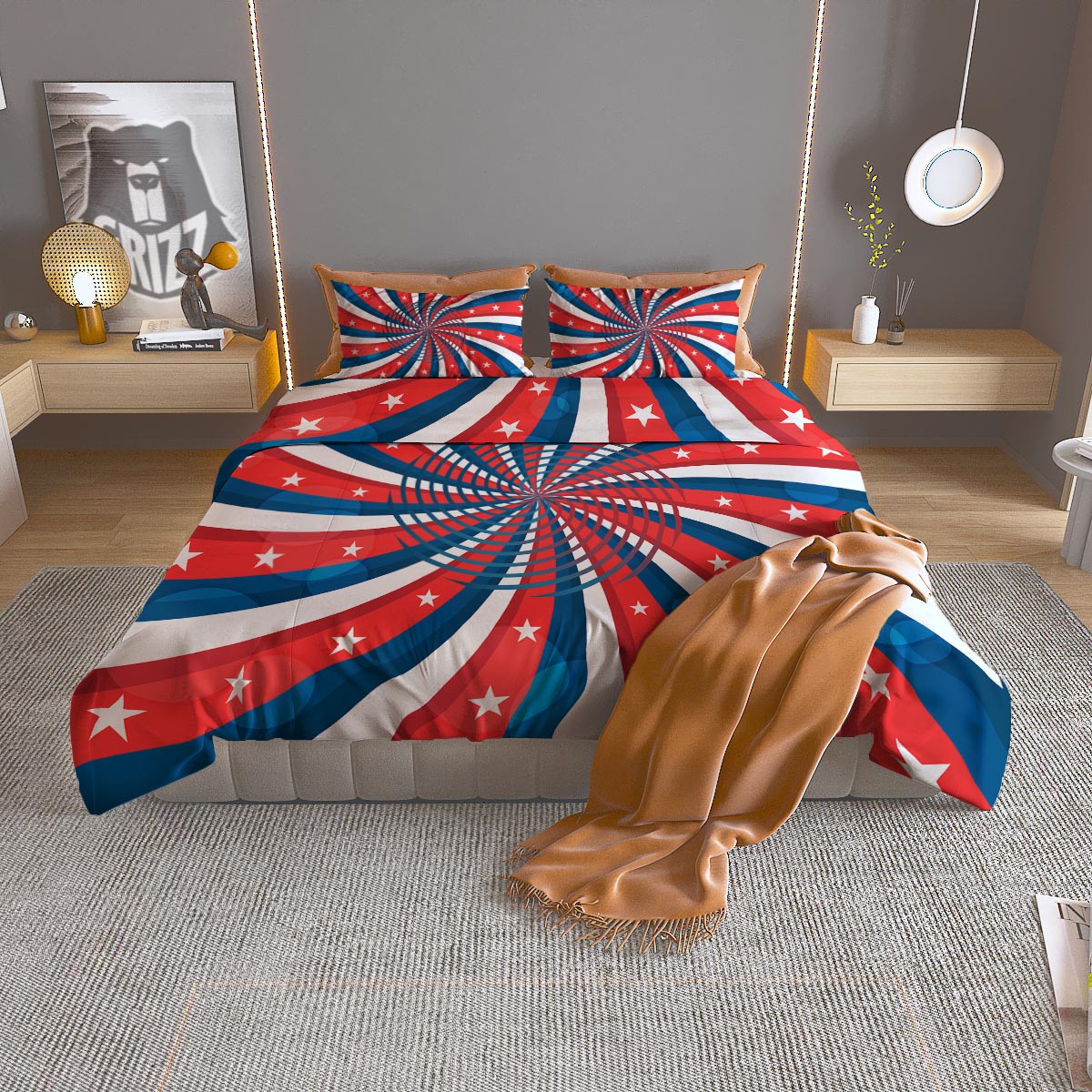 Patriotic Swirly American Print Duvet Cover Bedding Set