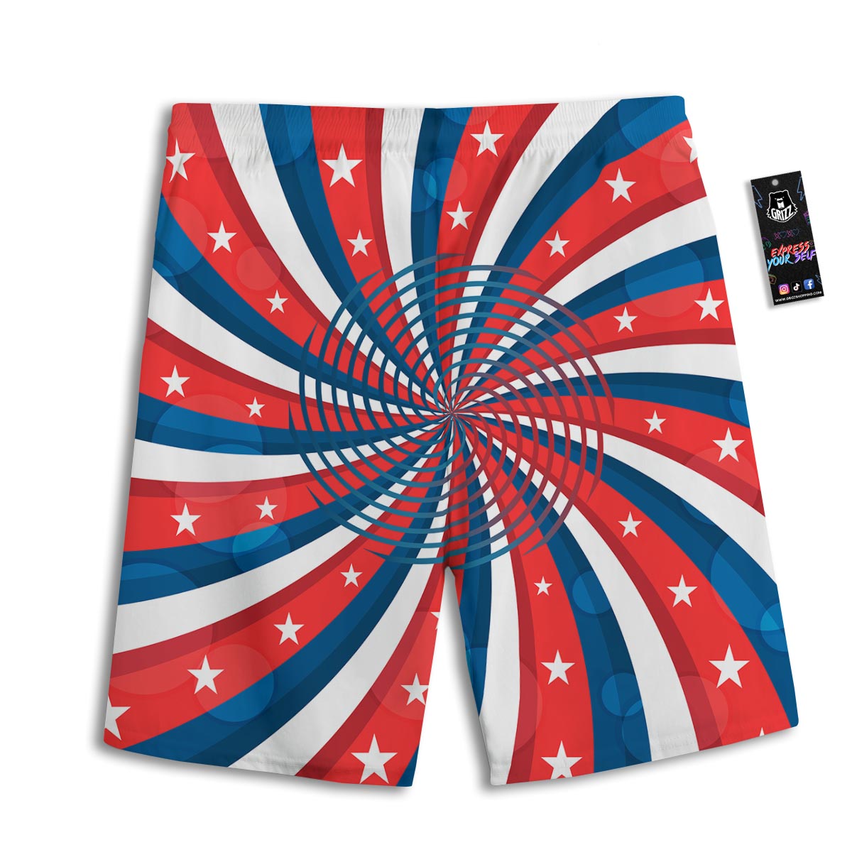 Patriotic Swirly American Print Men's Athletic Shorts