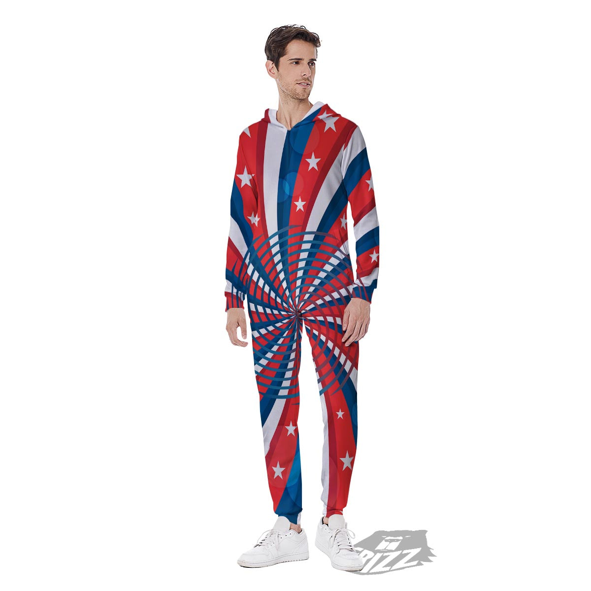 Patriotic Swirly American Print Men's Jumpsuit-grizzshop