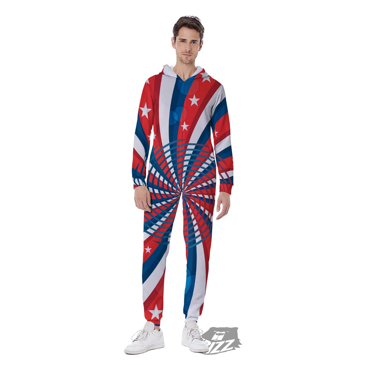 Patriotic Swirly American Print Men's Jumpsuit-grizzshop