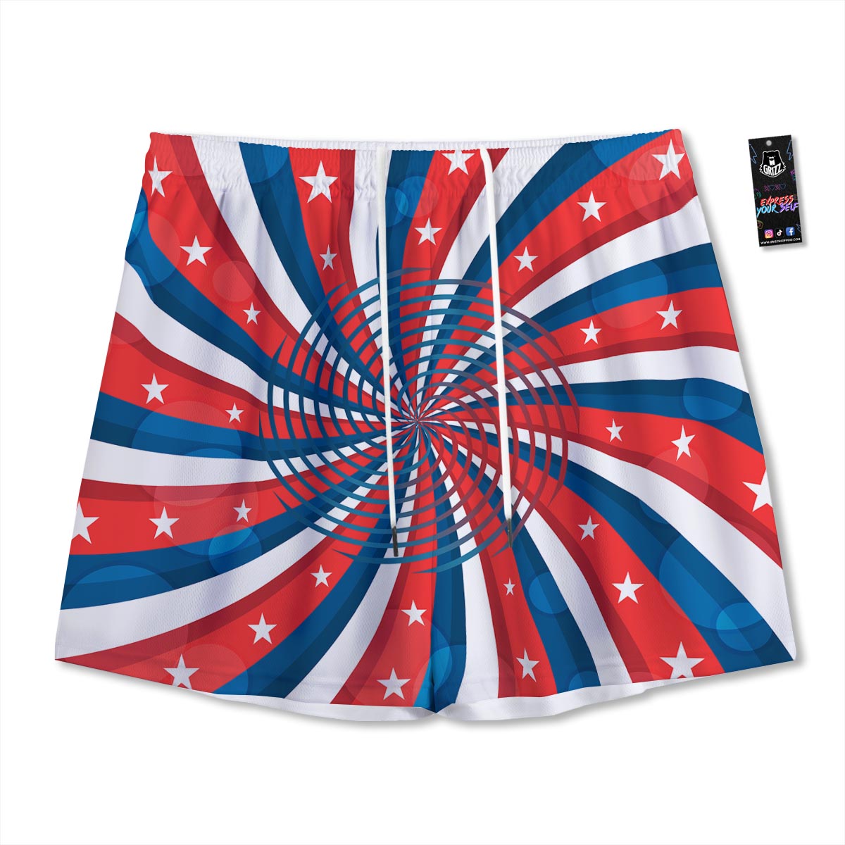 Patriotic Swirly American Print Mesh Shorts