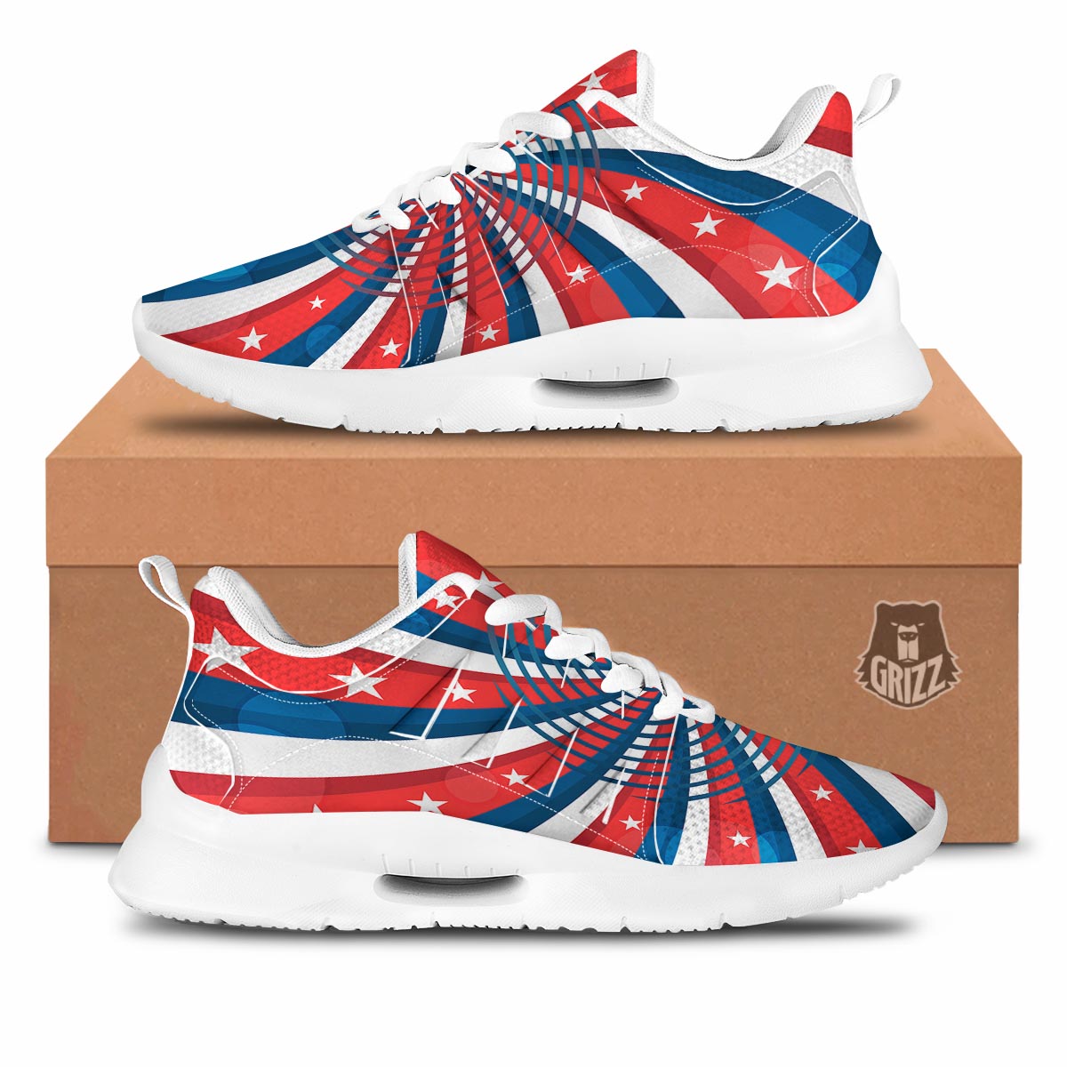 Patriotic Swirly American Print Tennis Shoes-grizzshop