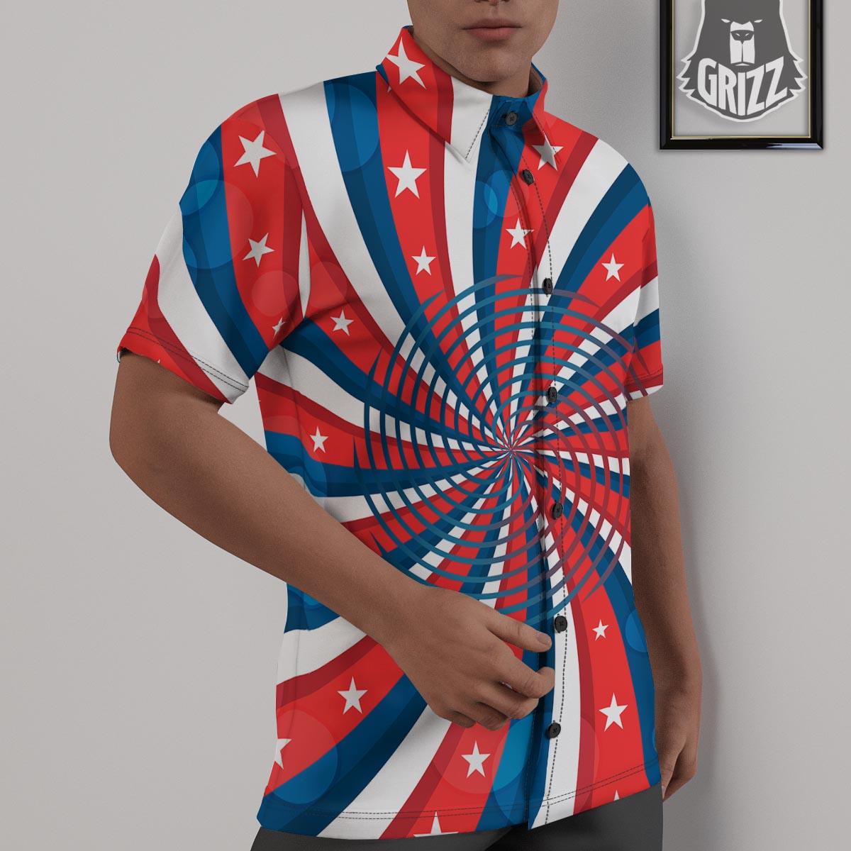 Patriotic Swirly American Print Untucked Shirts-grizzshop