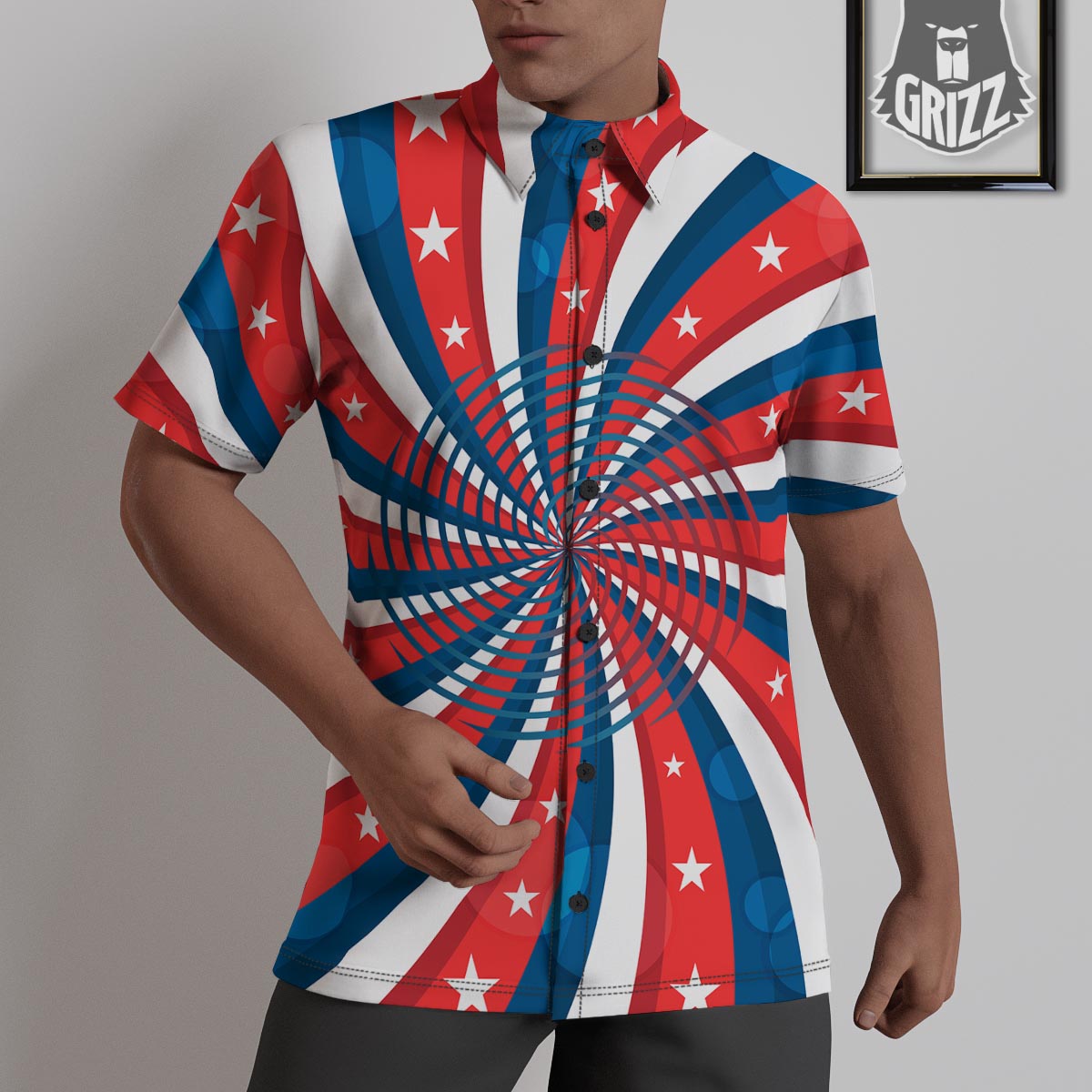 Patriotic Swirly American Print Untucked Shirts-grizzshop