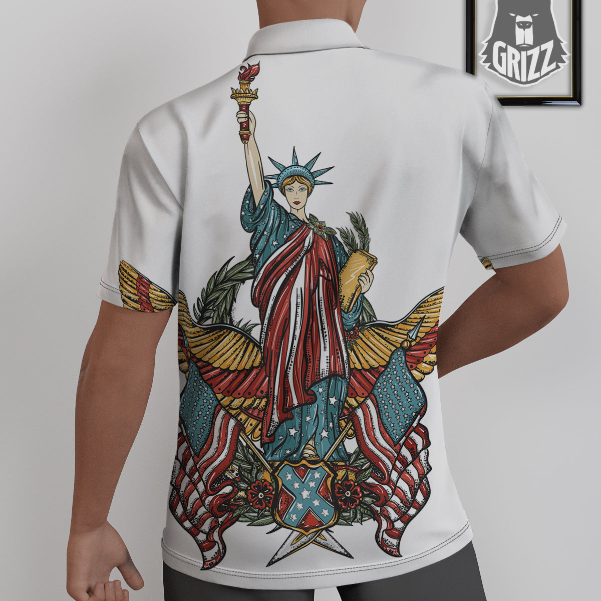 Patriotic Art Statue Of Liberty Print Untucked Shirts-grizzshop