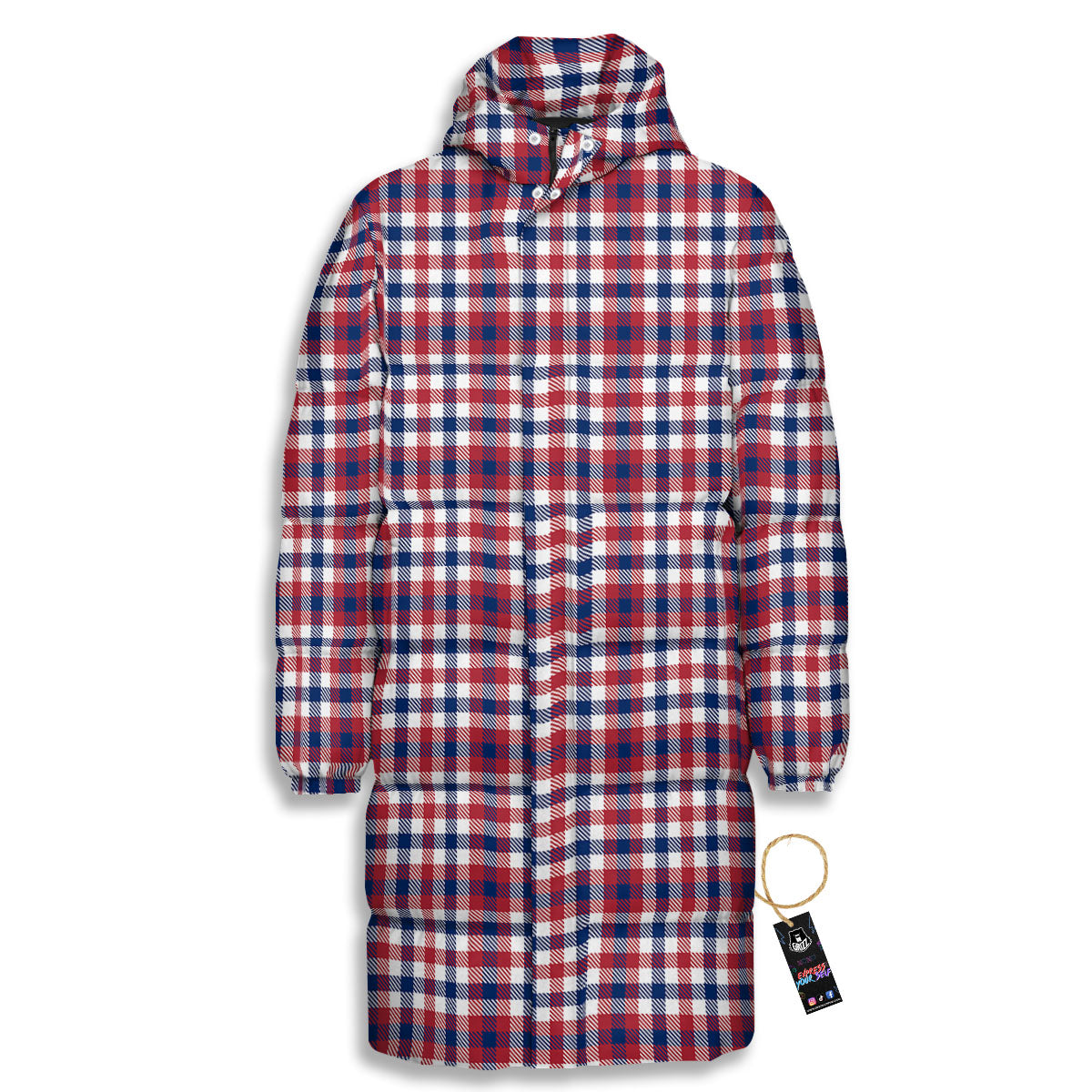 Patriotic Plaid American Print Long Down Jacket