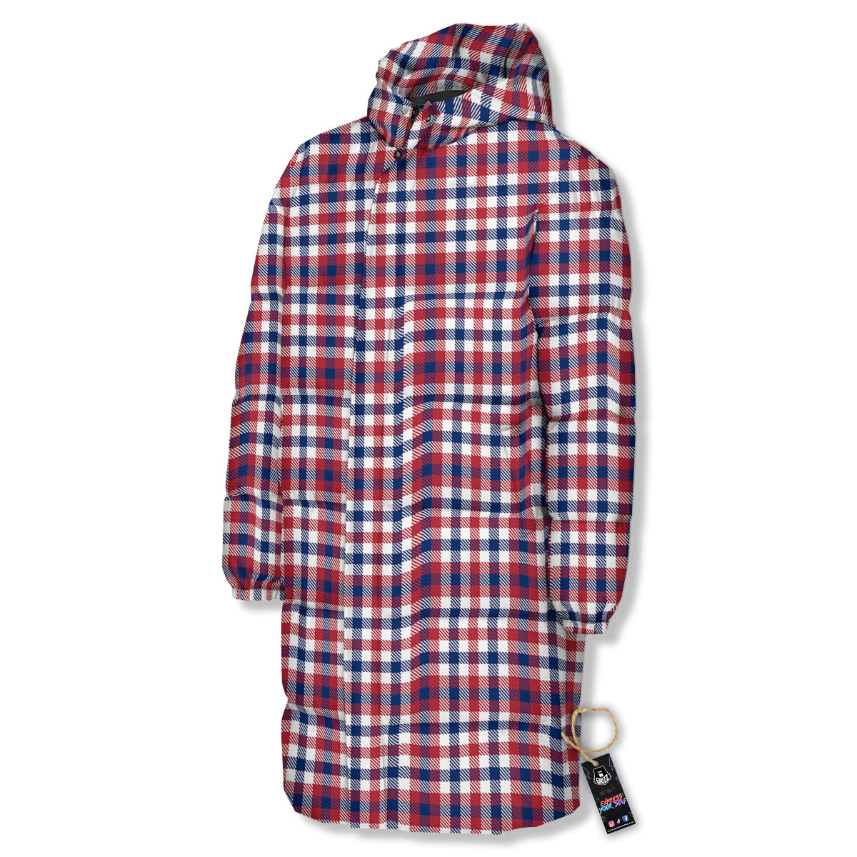 Patriotic Plaid American Print Long Down Jacket