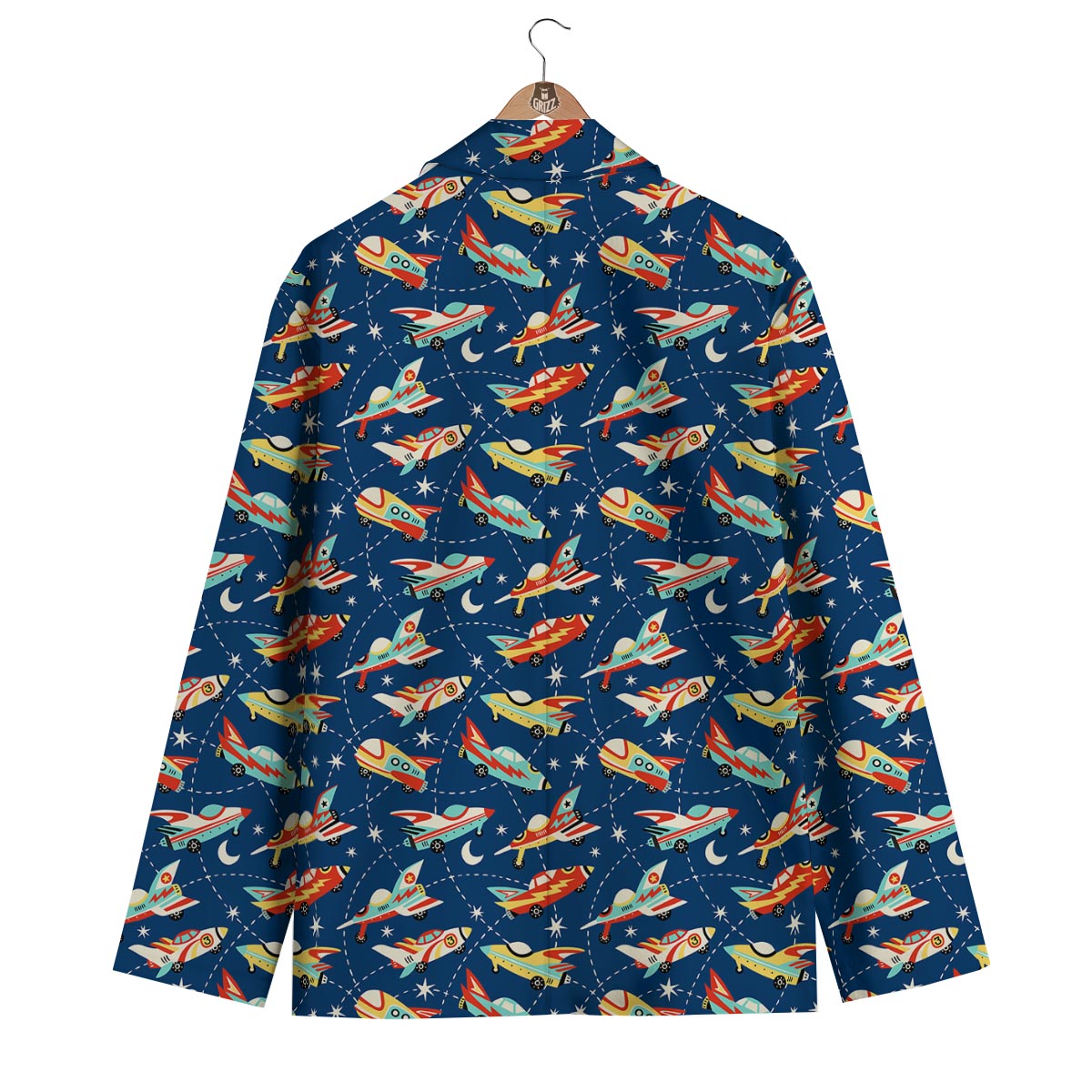 Pattern Airplane Print Men's Blazer-grizzshop