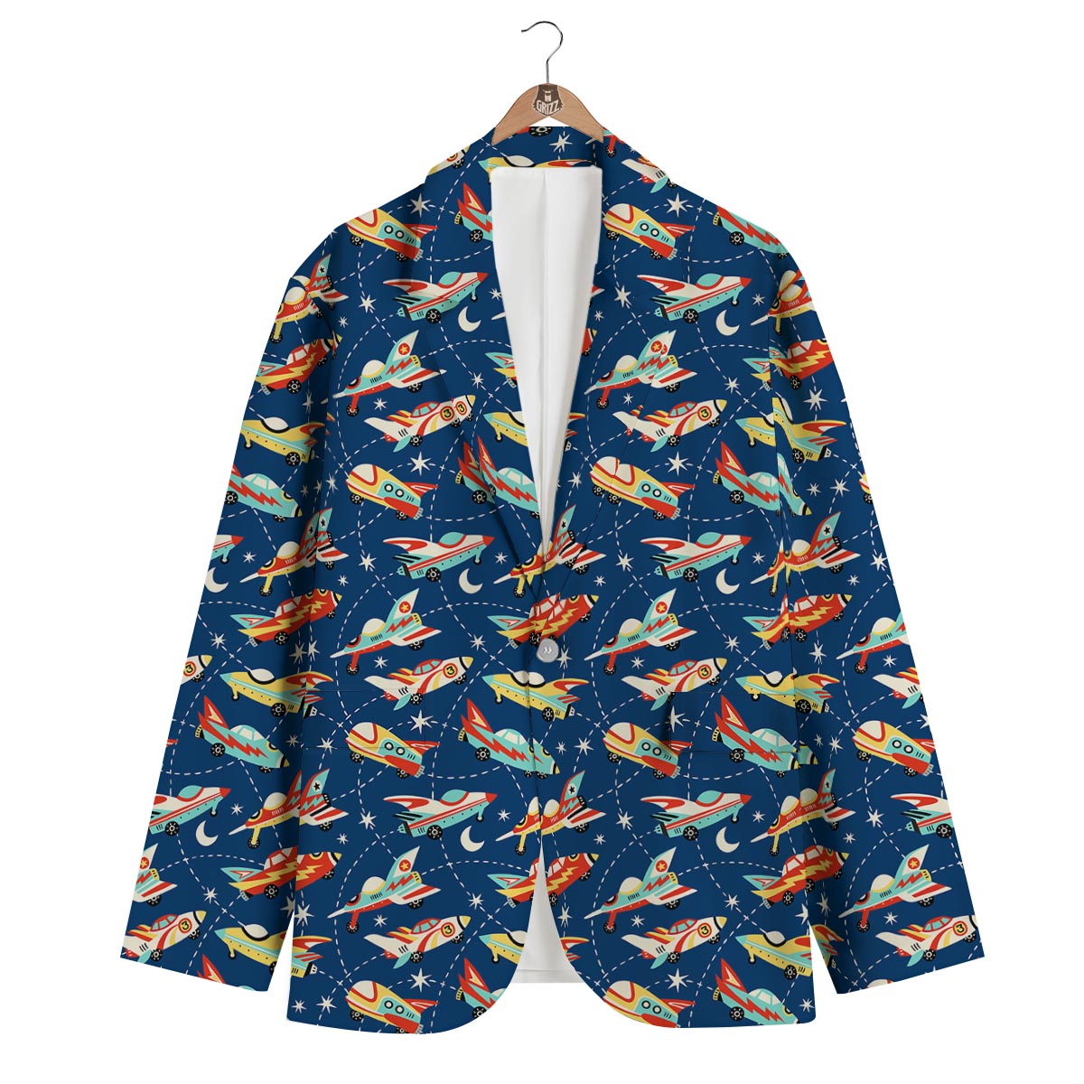 Pattern Airplane Print Men's Blazer-grizzshop