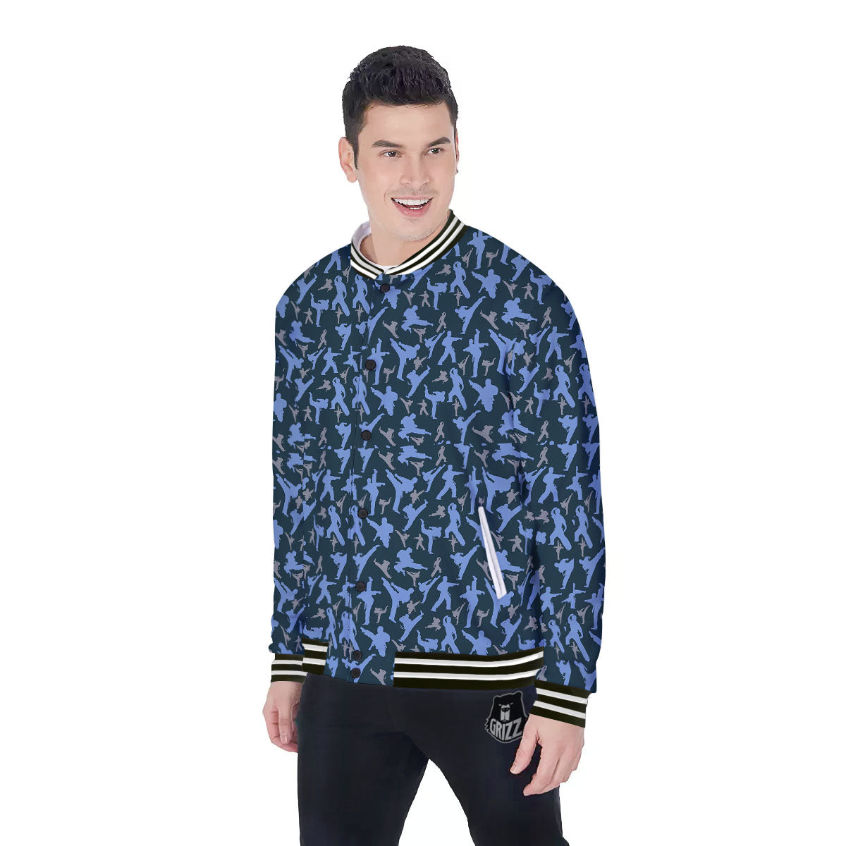 Pattern Karate Print Baseball Jacket-grizzshop