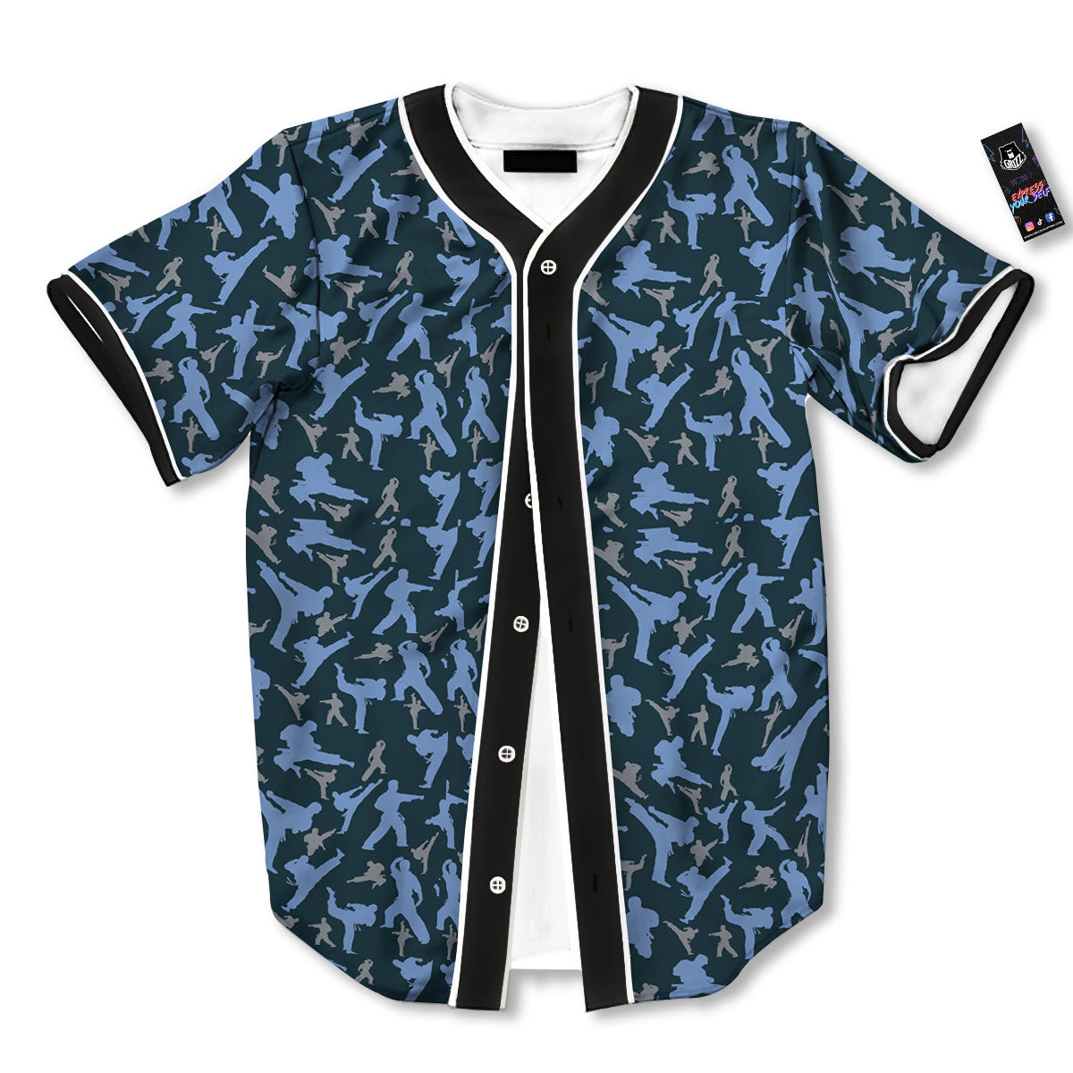 Pattern Karate Print Baseball Jersey-grizzshop