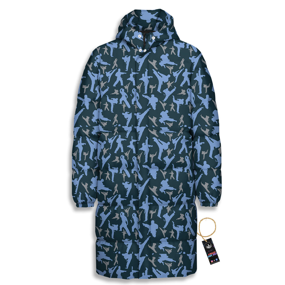 Pattern Karate Print Long Down Jacket-grizzshop