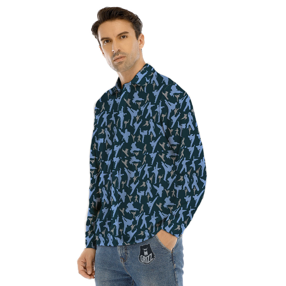 Pattern Karate Print Men's Dress Shirts-grizzshop