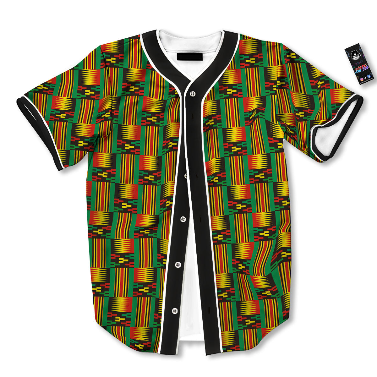 Pattern Kente Print Baseball Jersey-grizzshop