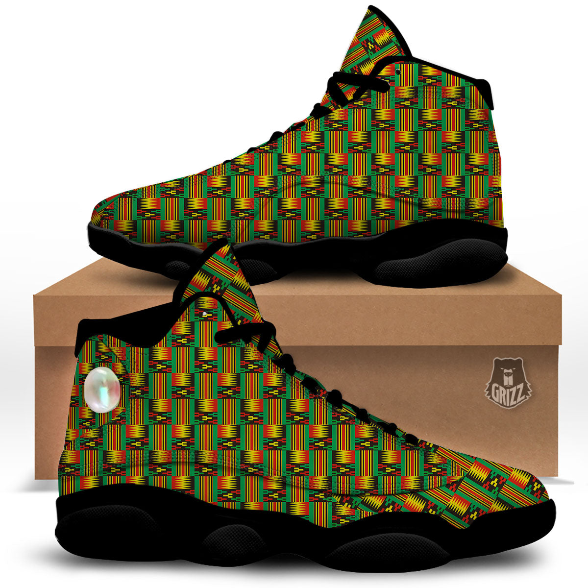 Pattern Kente Print Black Basketball Shoes-grizzshop
