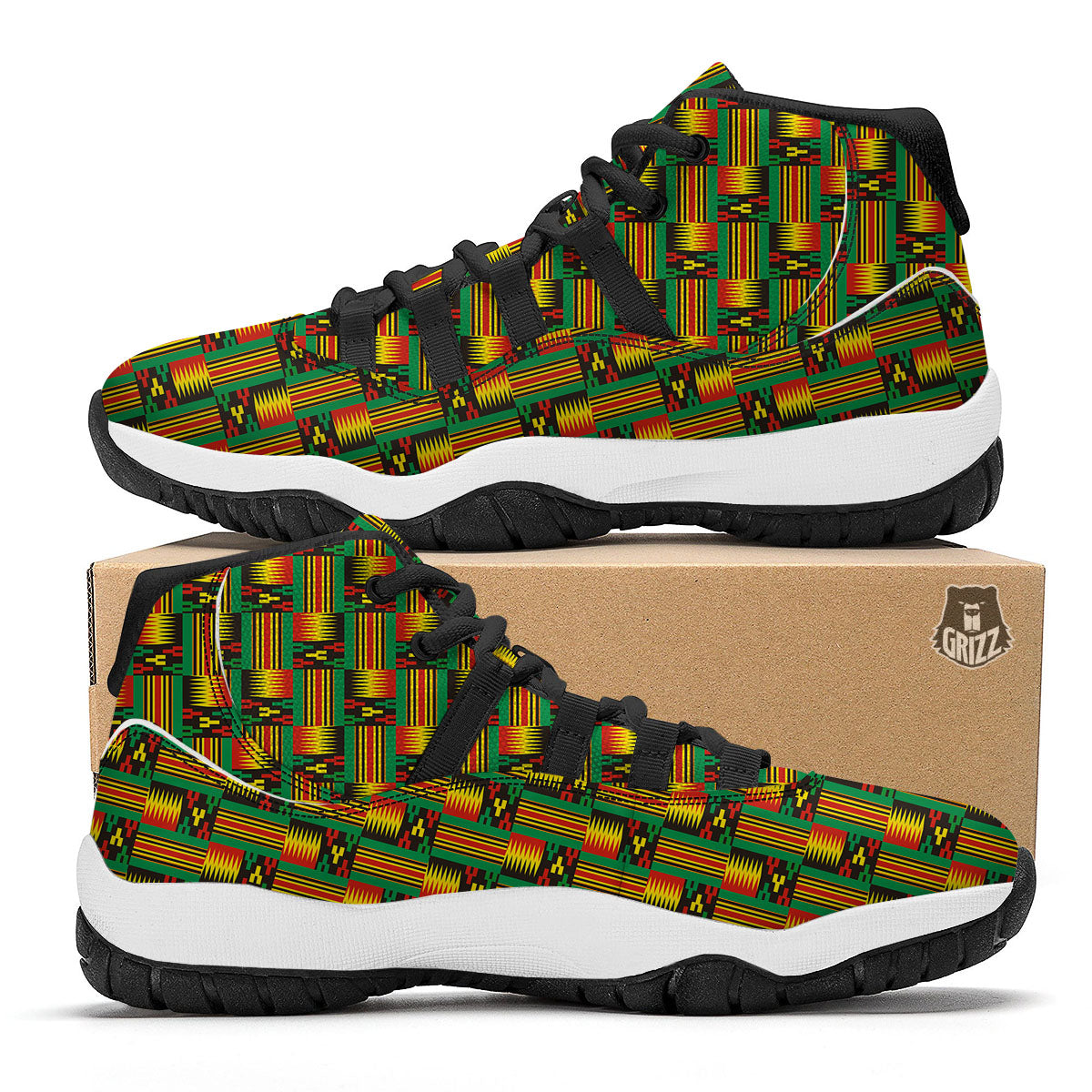 Pattern Kente Print Black Bball Shoes-grizzshop
