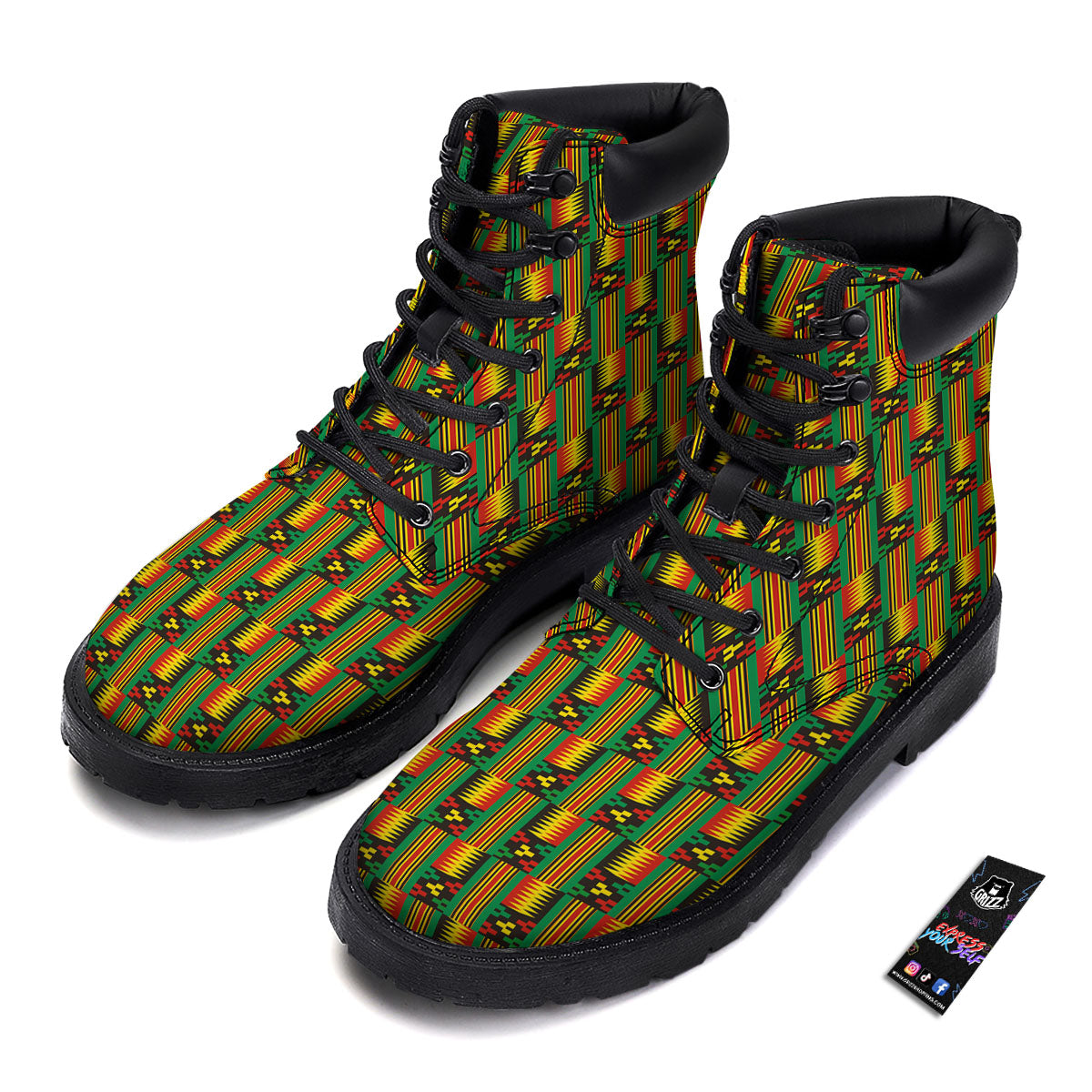 Pattern Kente Print Boots-grizzshop