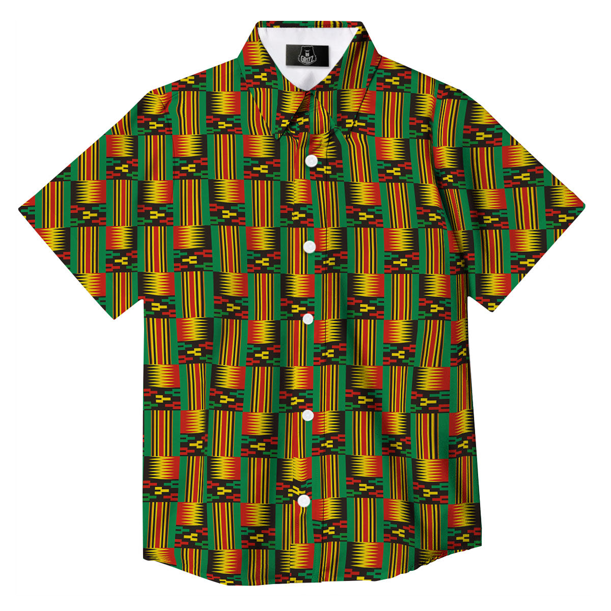 Pattern Kente Print Button Up Shirt-grizzshop