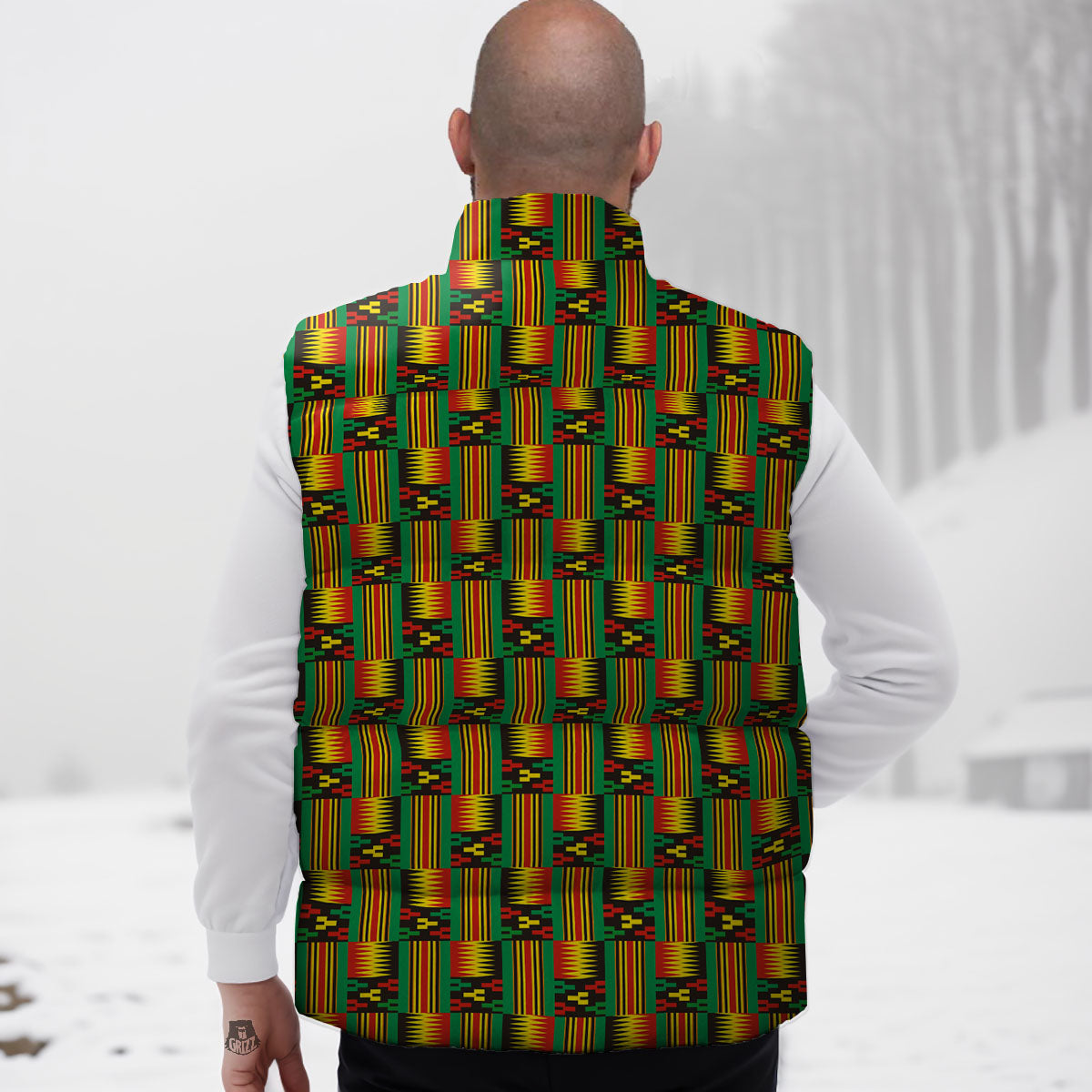 Pattern Kente Print Down Vest