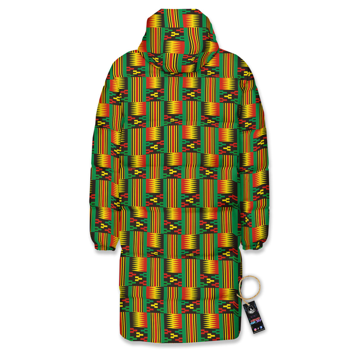 Pattern Kente Print Long Down Jacket-grizzshop