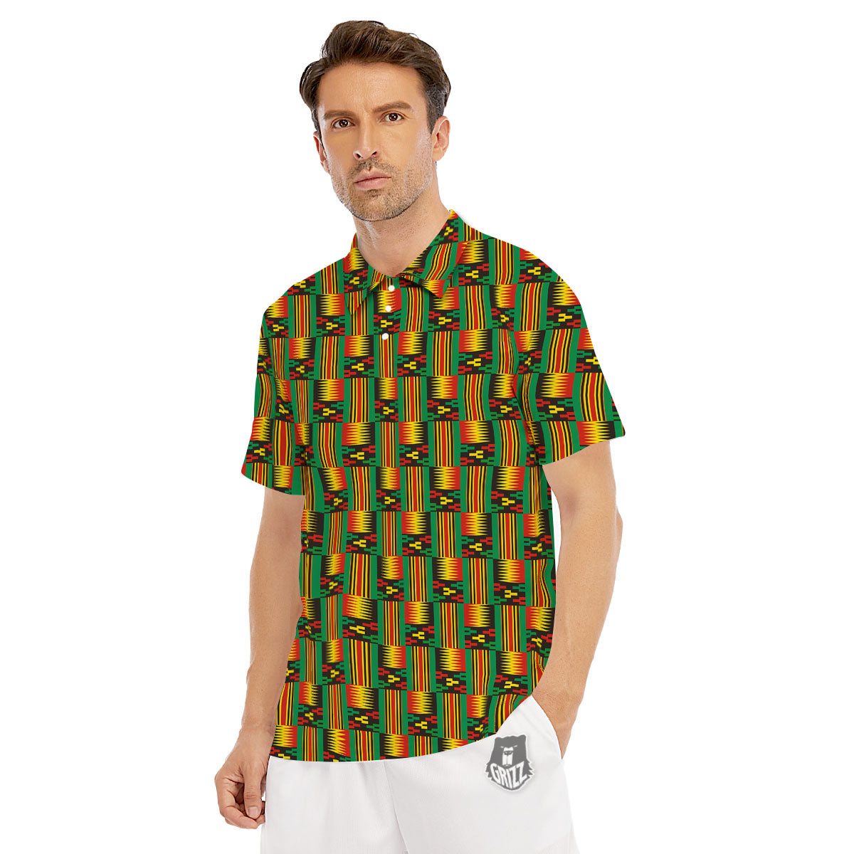 Pattern Kente Print Men's Golf Shirts-grizzshop