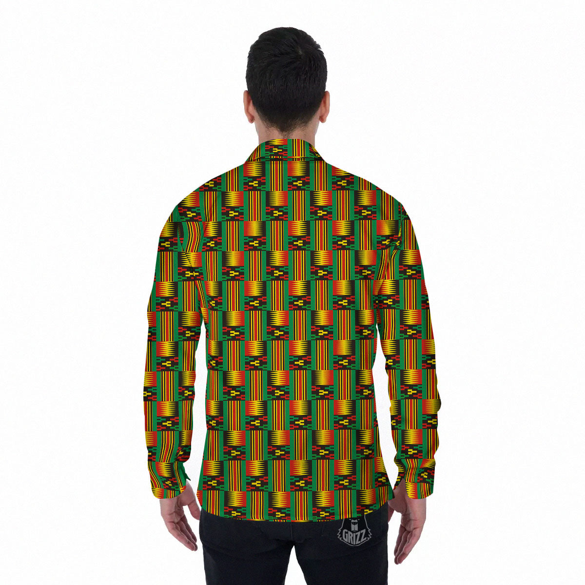 Pattern Kente Print Men's Long Sleeve Shirts-grizzshop
