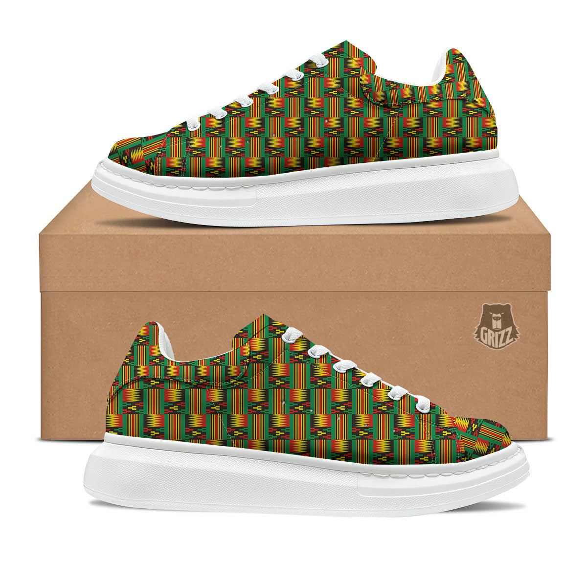 Pattern Kente Print Platform Shoes-grizzshop