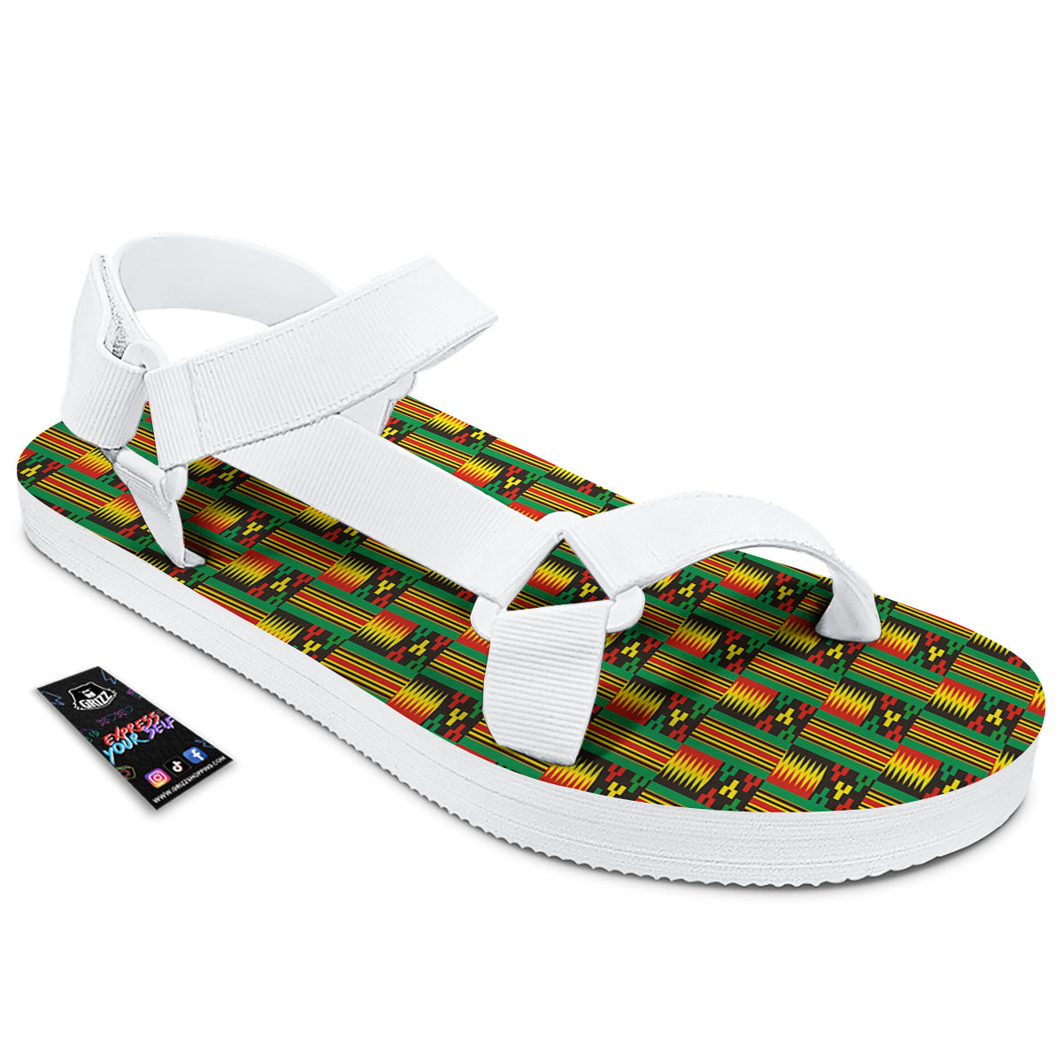 Pattern Kente Print White Open Toe Sandals-grizzshop