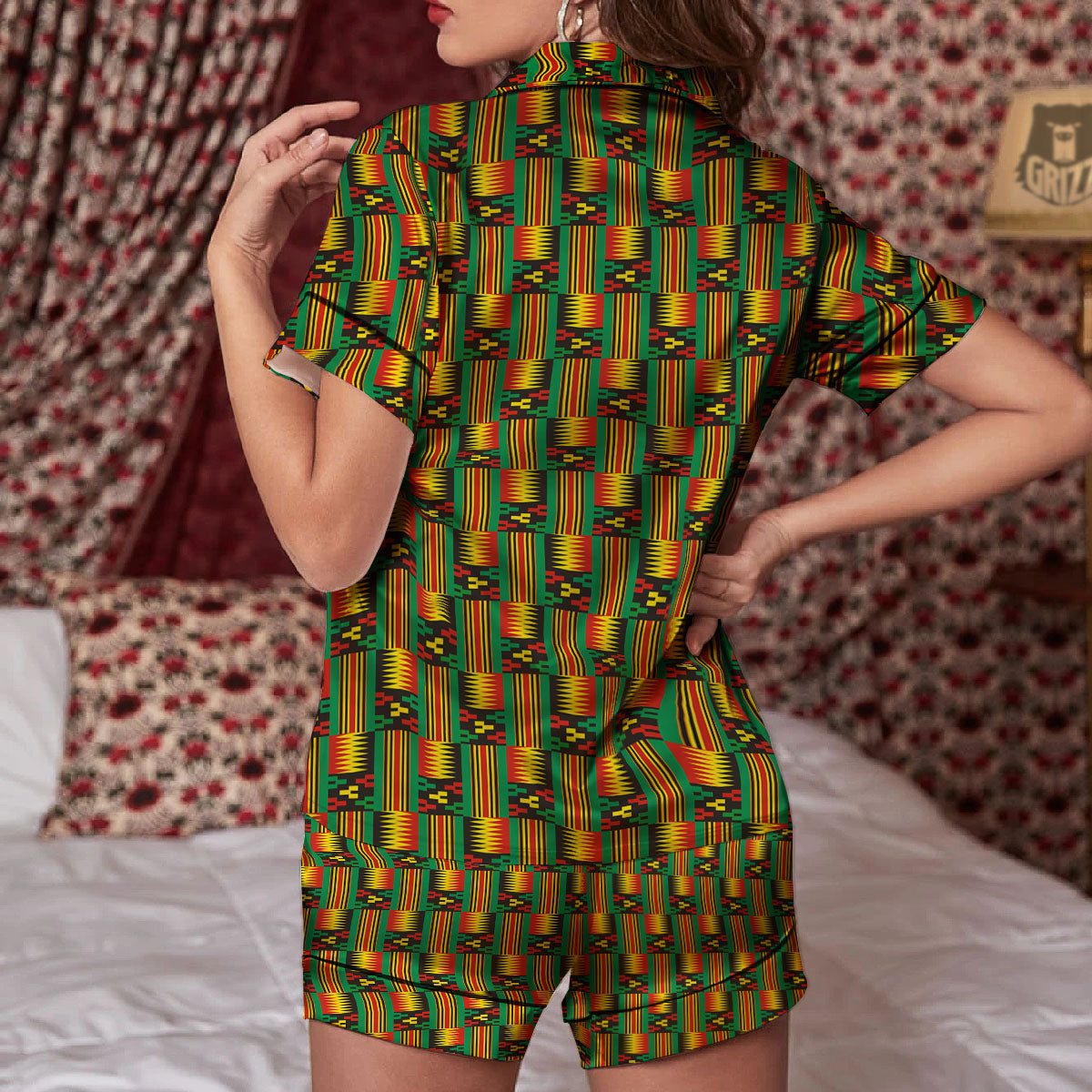 Pattern Kente Print Women Silk Pajamas-grizzshop