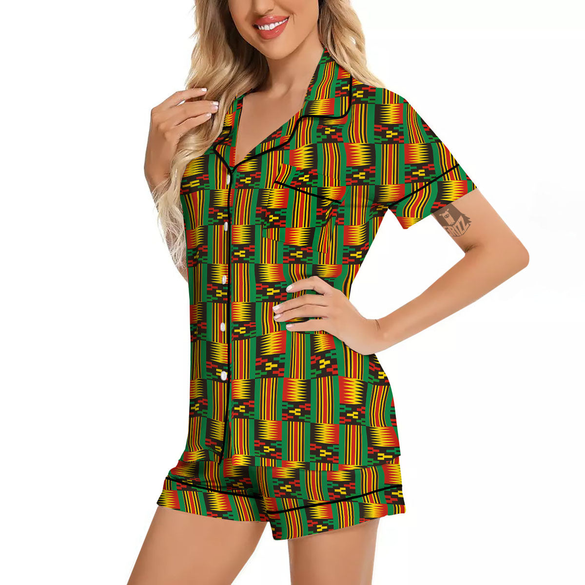 Pattern Kente Print Women Silk Pajamas-grizzshop