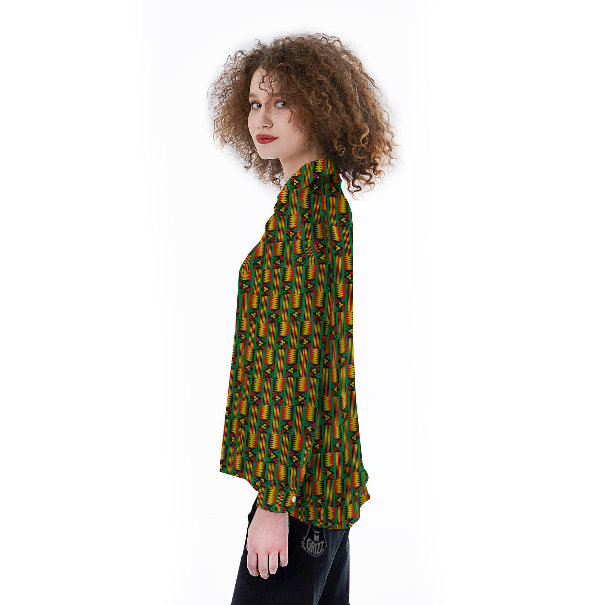 Pattern Kente Print Women's Long Sleeve Shirts-grizzshop