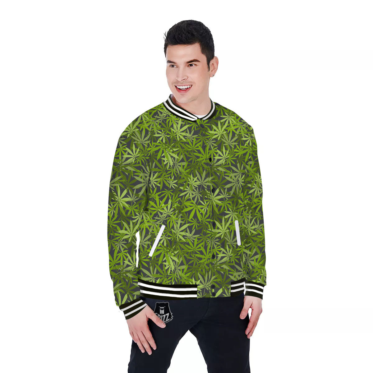 Pattern Leaf Marijuana Print Baseball Jacket-grizzshop