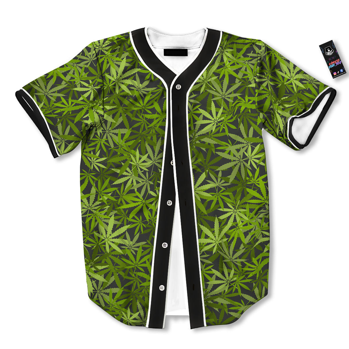 Pattern Leaf Marijuana Print Baseball Jersey-grizzshop