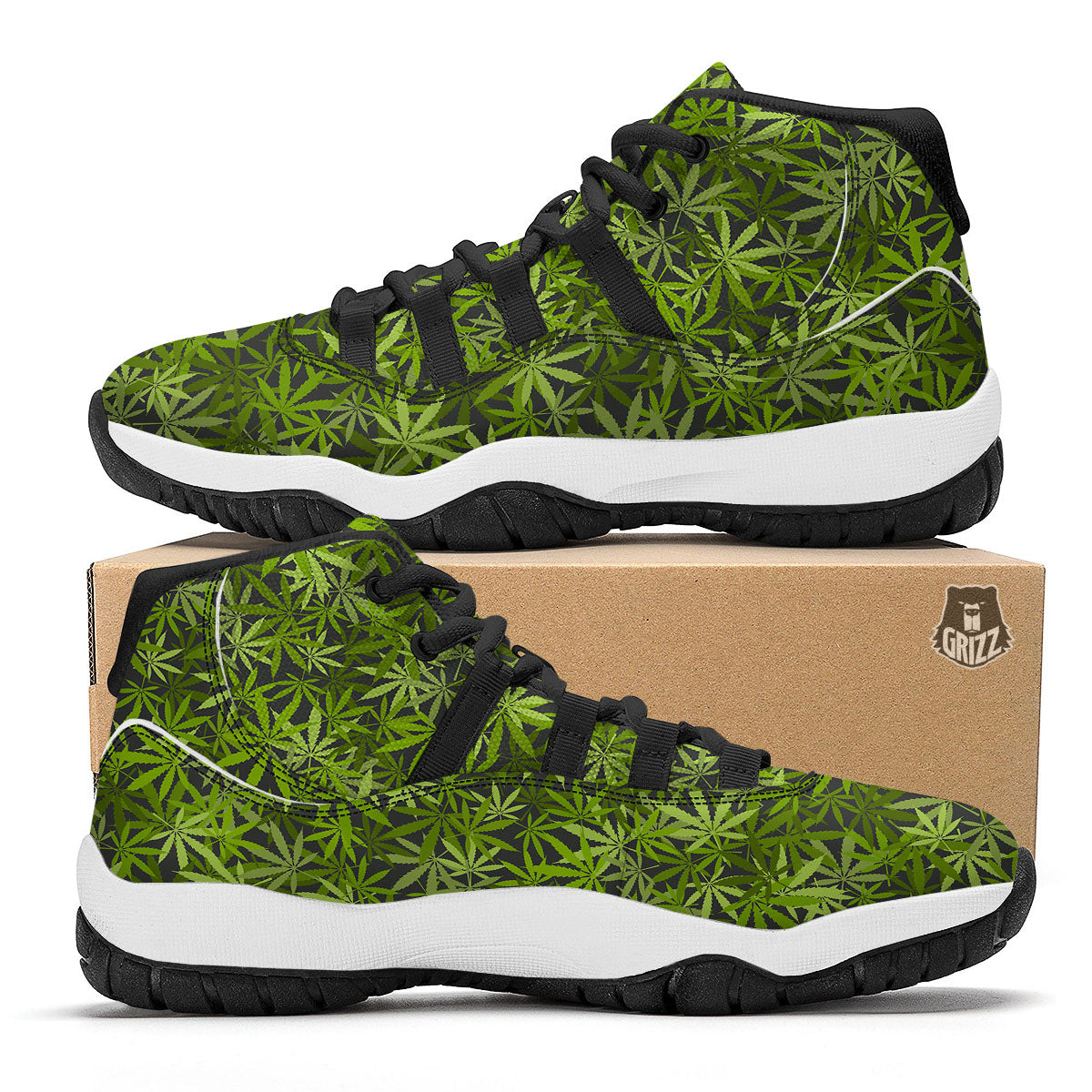 Pattern Leaf Marijuana Print Black Bball Shoes-grizzshop
