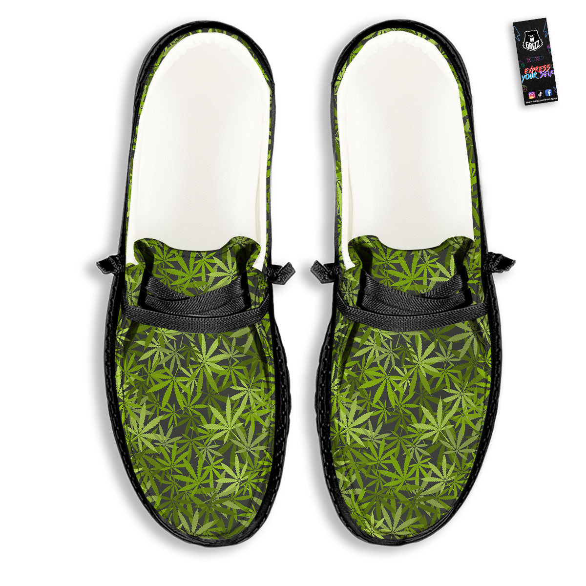 Pattern Leaf Marijuana Print Black Loafers-grizzshop