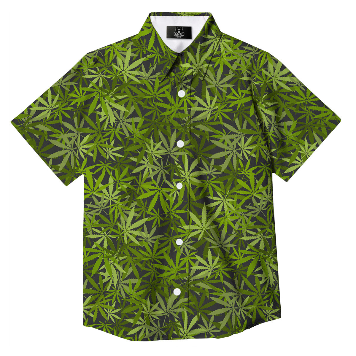 Pattern Leaf Marijuana Print Button Up Shirt-grizzshop