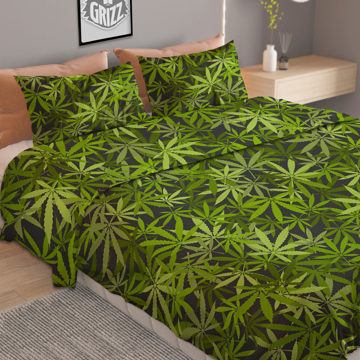 Pattern Leaf Marijuana Print Duvet Cover Bedding Set