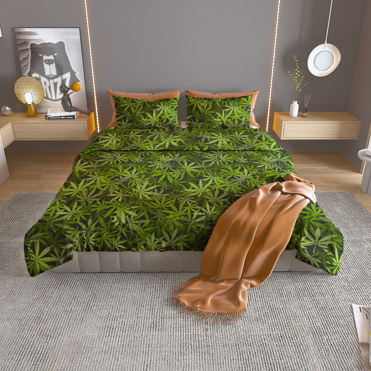 Pattern Leaf Marijuana Print Duvet Cover Bedding Set