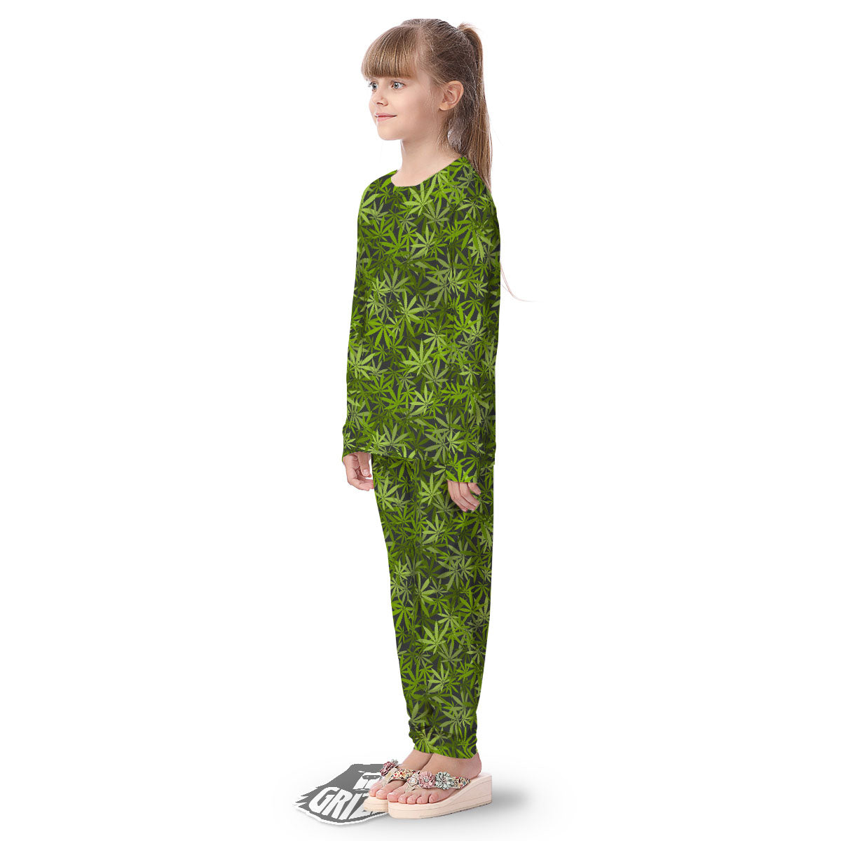 Pattern Leaf Marijuana Print Kid's Pajamas-grizzshop
