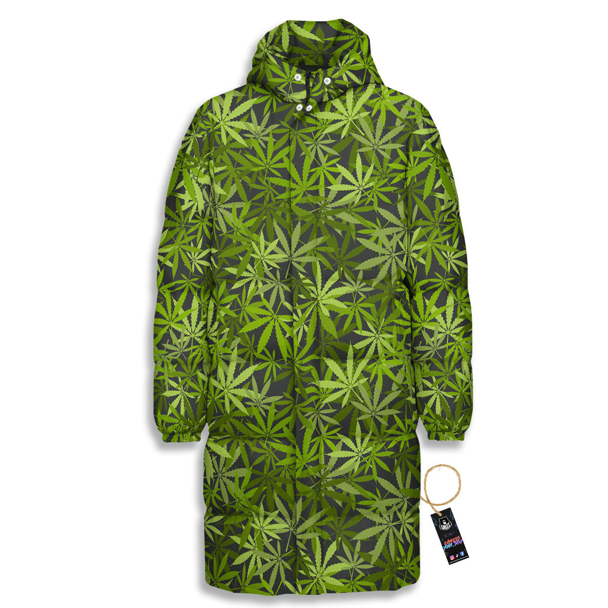 Pattern Leaf Marijuana Print Long Down Jacket-grizzshop