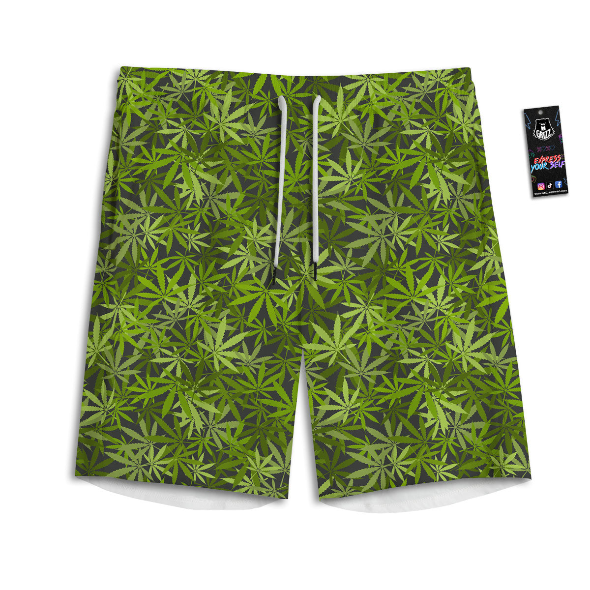 Pattern Leaf Marijuana Print Men's Athletic Shorts