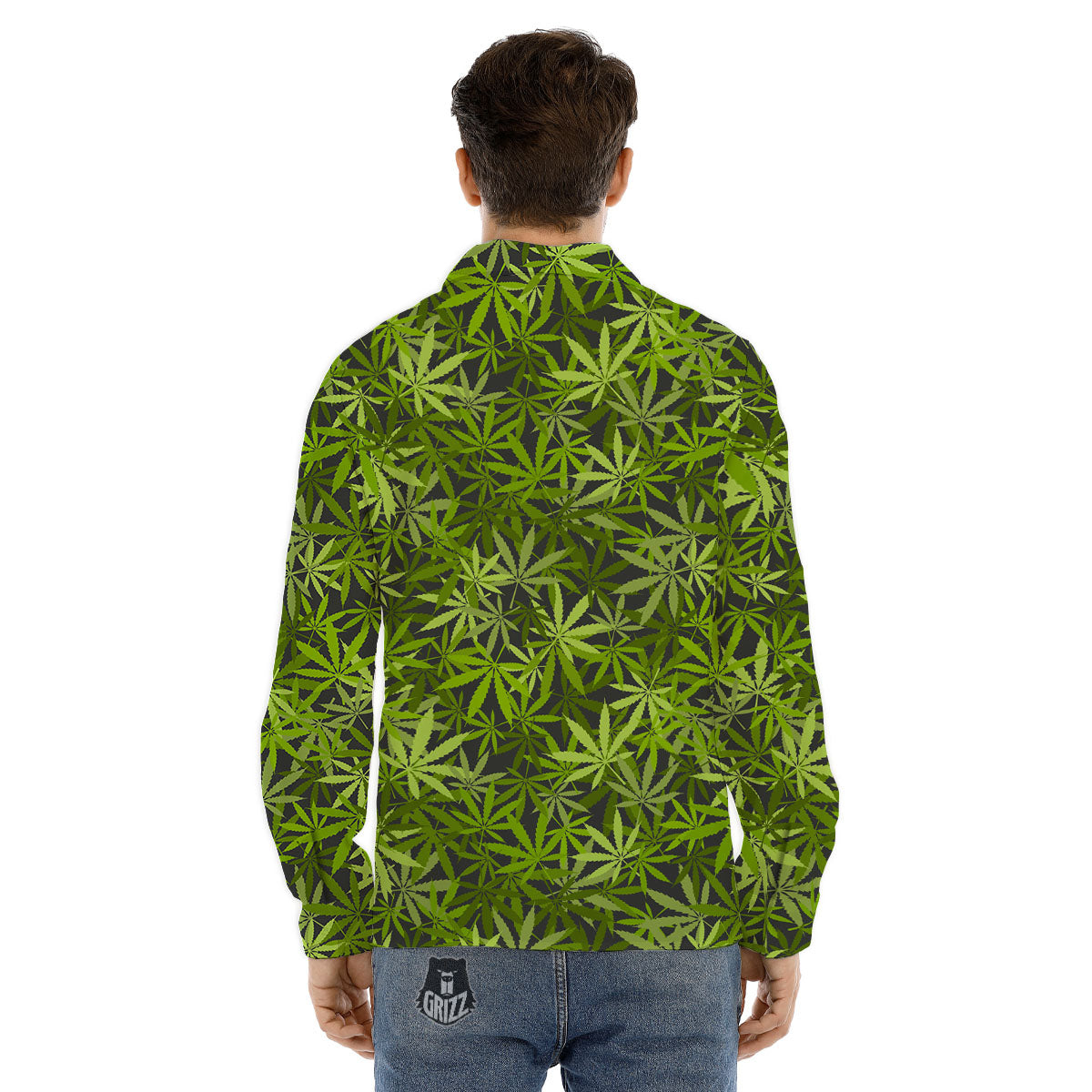 Pattern Leaf Marijuana Print Men's Dress Shirts-grizzshop