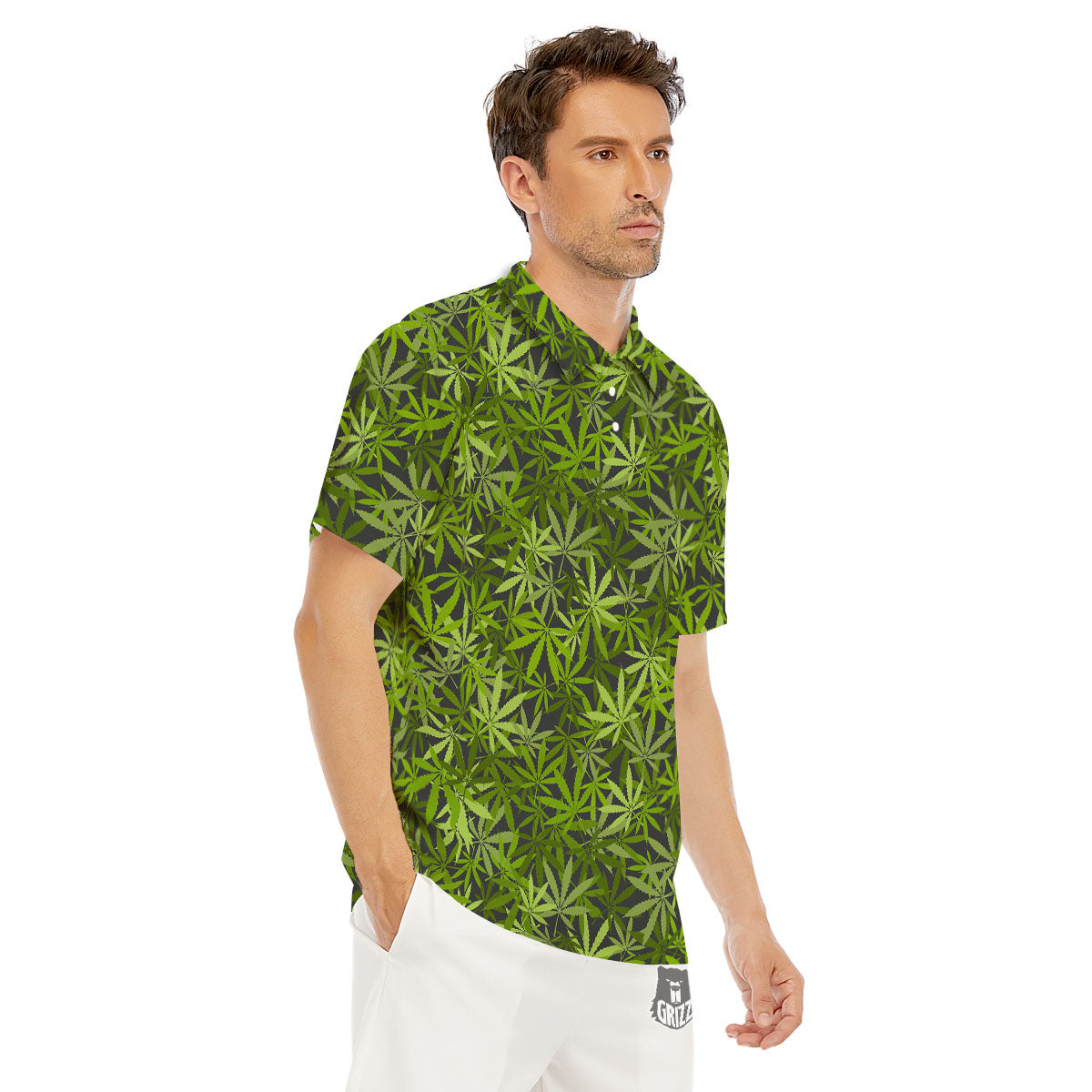 Pattern Leaf Marijuana Print Men's Golf Shirts-grizzshop