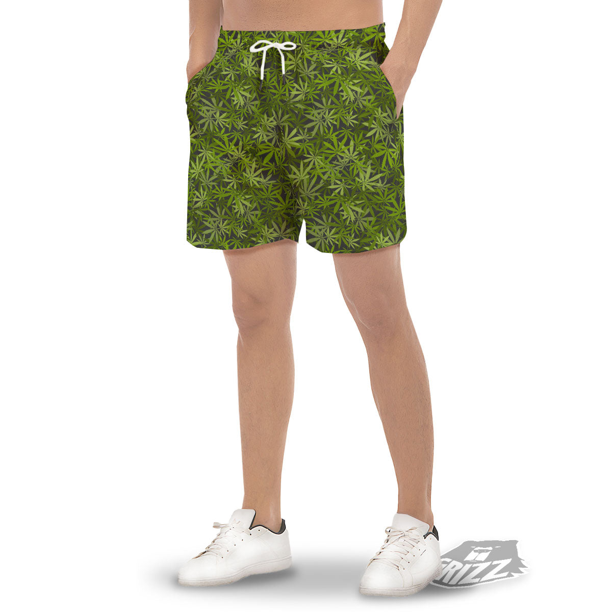 Pattern Leaf Marijuana Print Men's Gym Shorts-grizzshop
