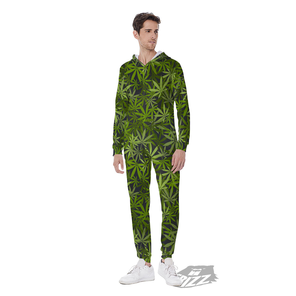 Pattern Leaf Marijuana Print Men's Jumpsuit-grizzshop