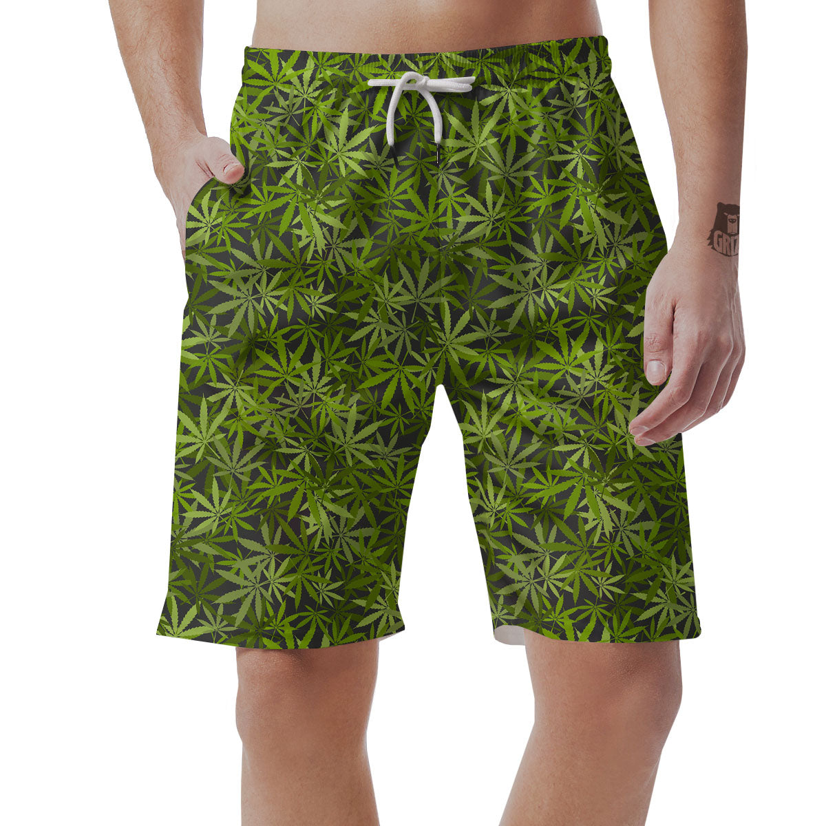 Pattern Leaf Marijuana Print Men's Shorts-grizzshop