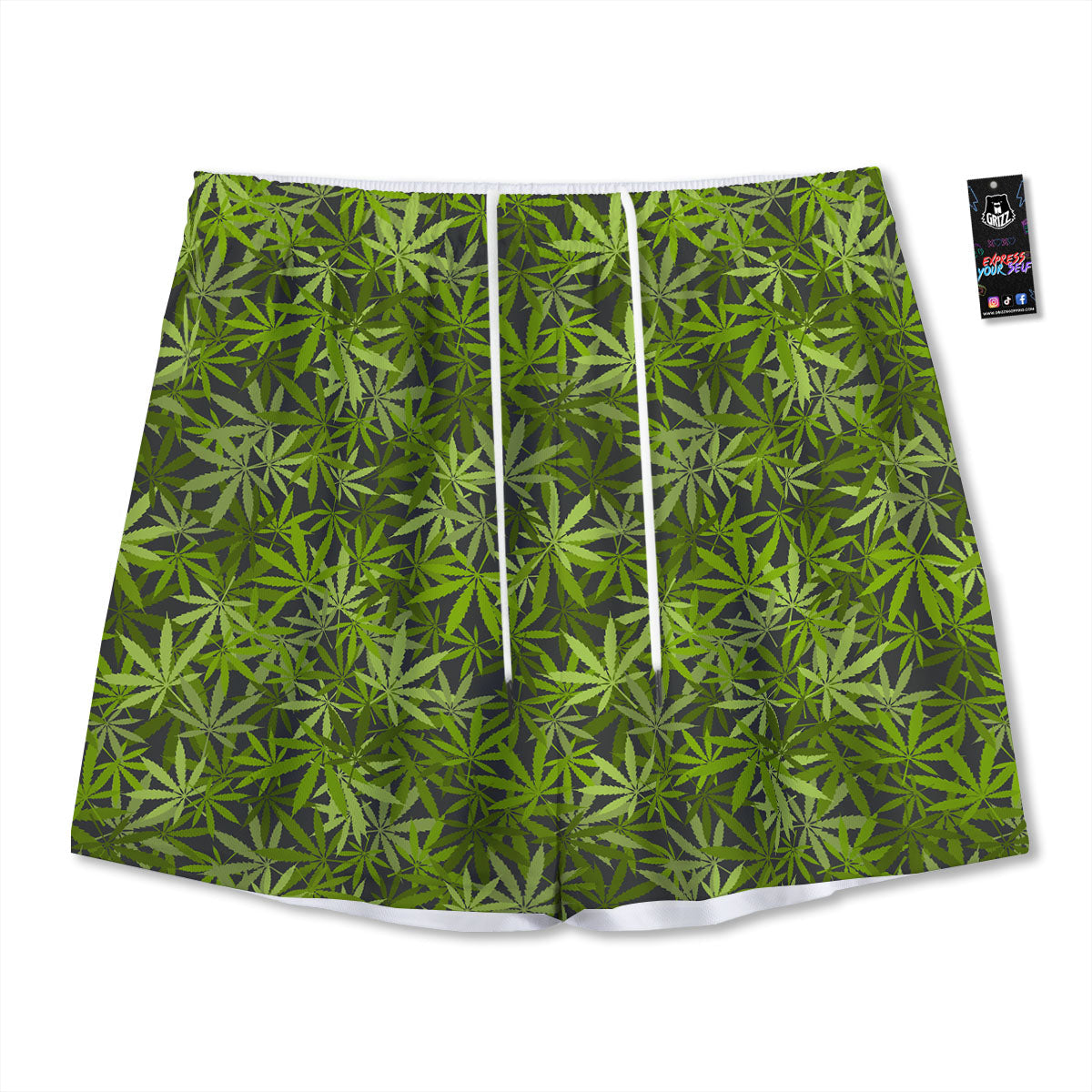 Pattern Leaf Marijuana Print Mesh Shorts