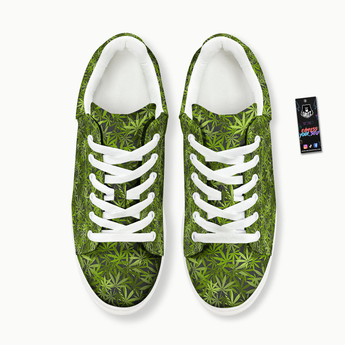 Pattern Leaf Marijuana Print Platform Shoes-grizzshop