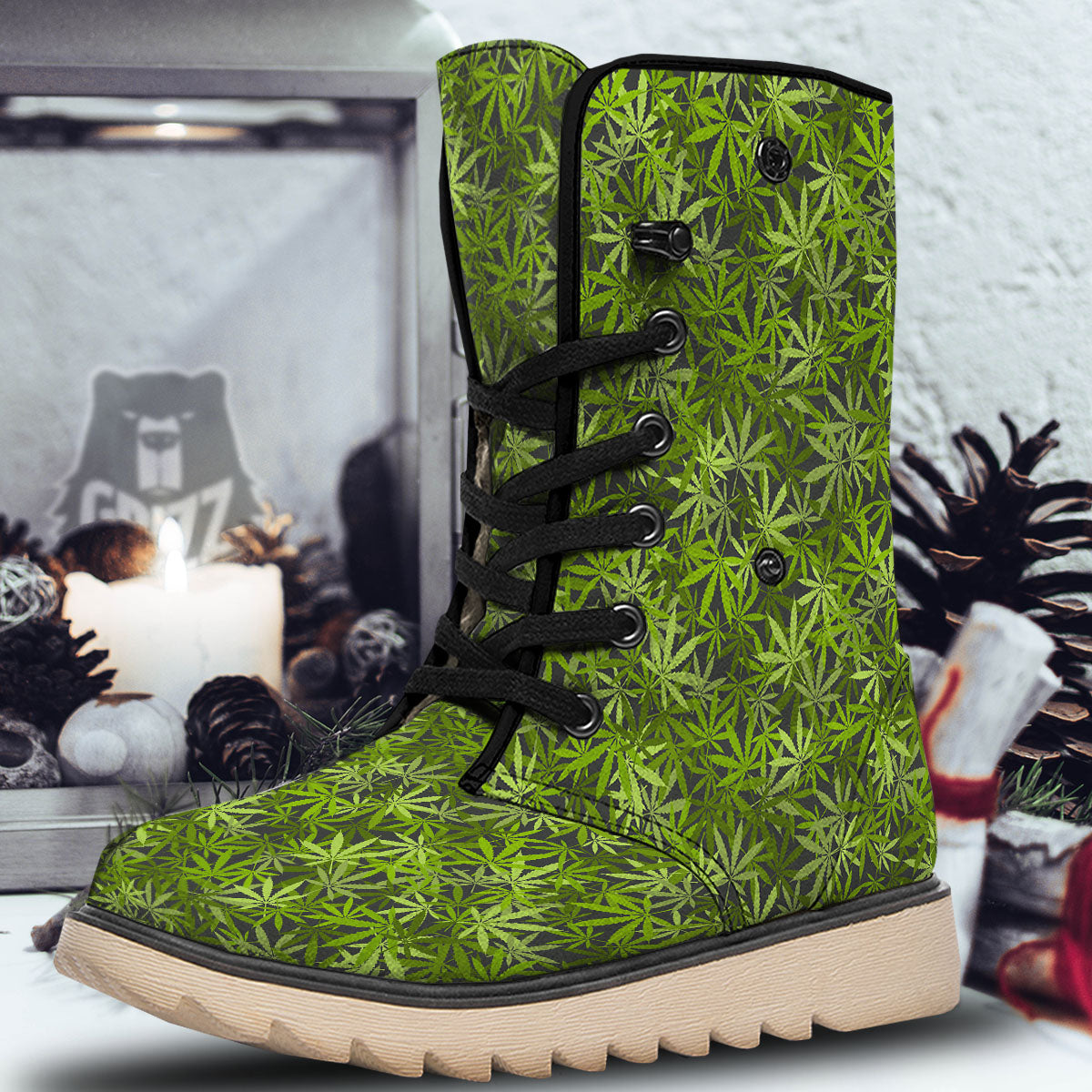 Pattern Leaf Marijuana Print Snow Boots-grizzshop