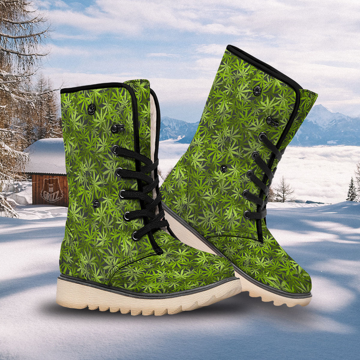 Pattern Leaf Marijuana Print Snow Boots-grizzshop